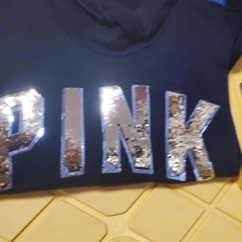PINK Victoria's Secret Kids Black Hoodie with Silver Sequins
